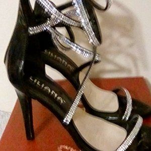 LILIANA Rhinestome Decor Ankle Strap Stilletto Heeled Sandals